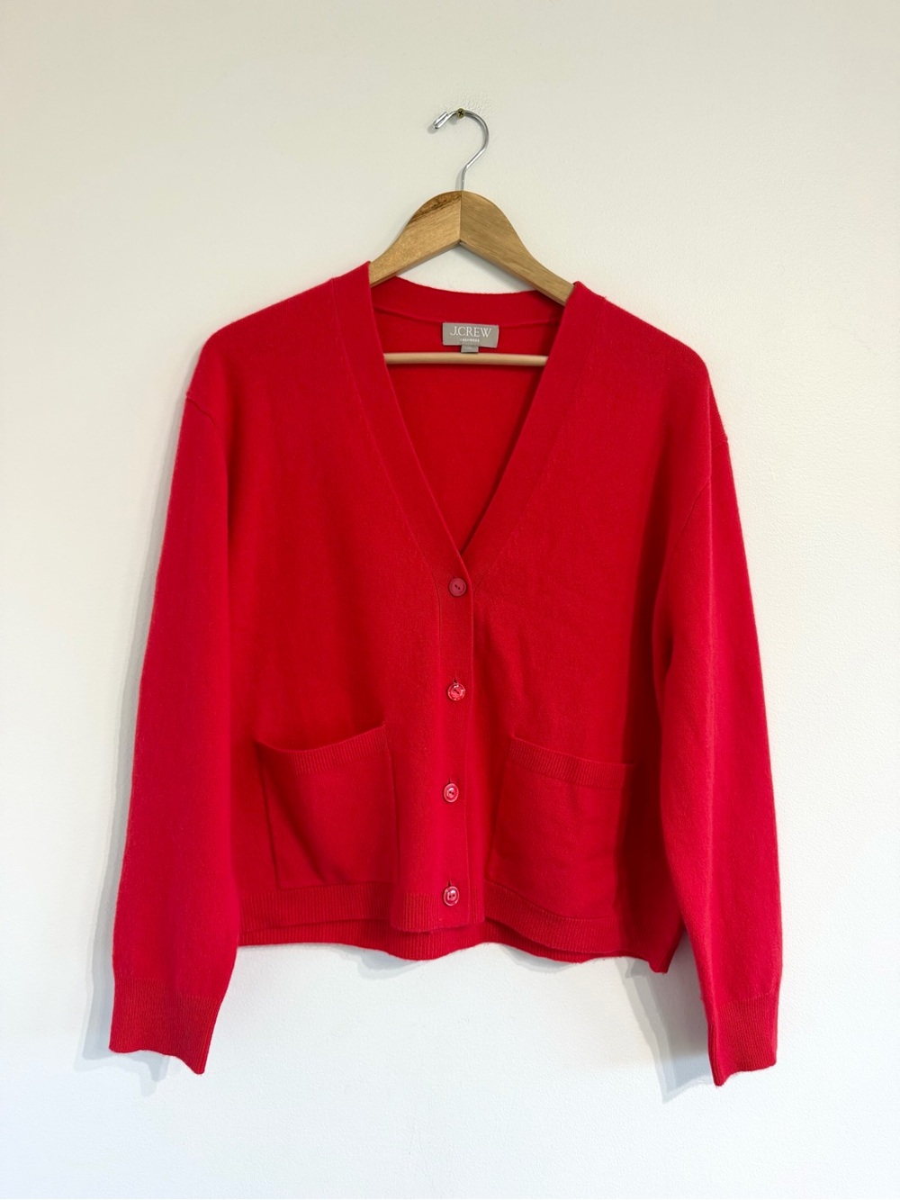 J. Crew Cashmere patch-pocket cardigan sweater Red V-Neck Button